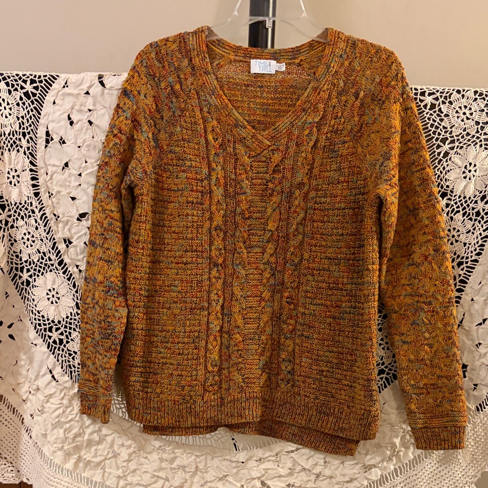 Time and Tru Cozy Cable Knit Sweater in Multicolor Size Large